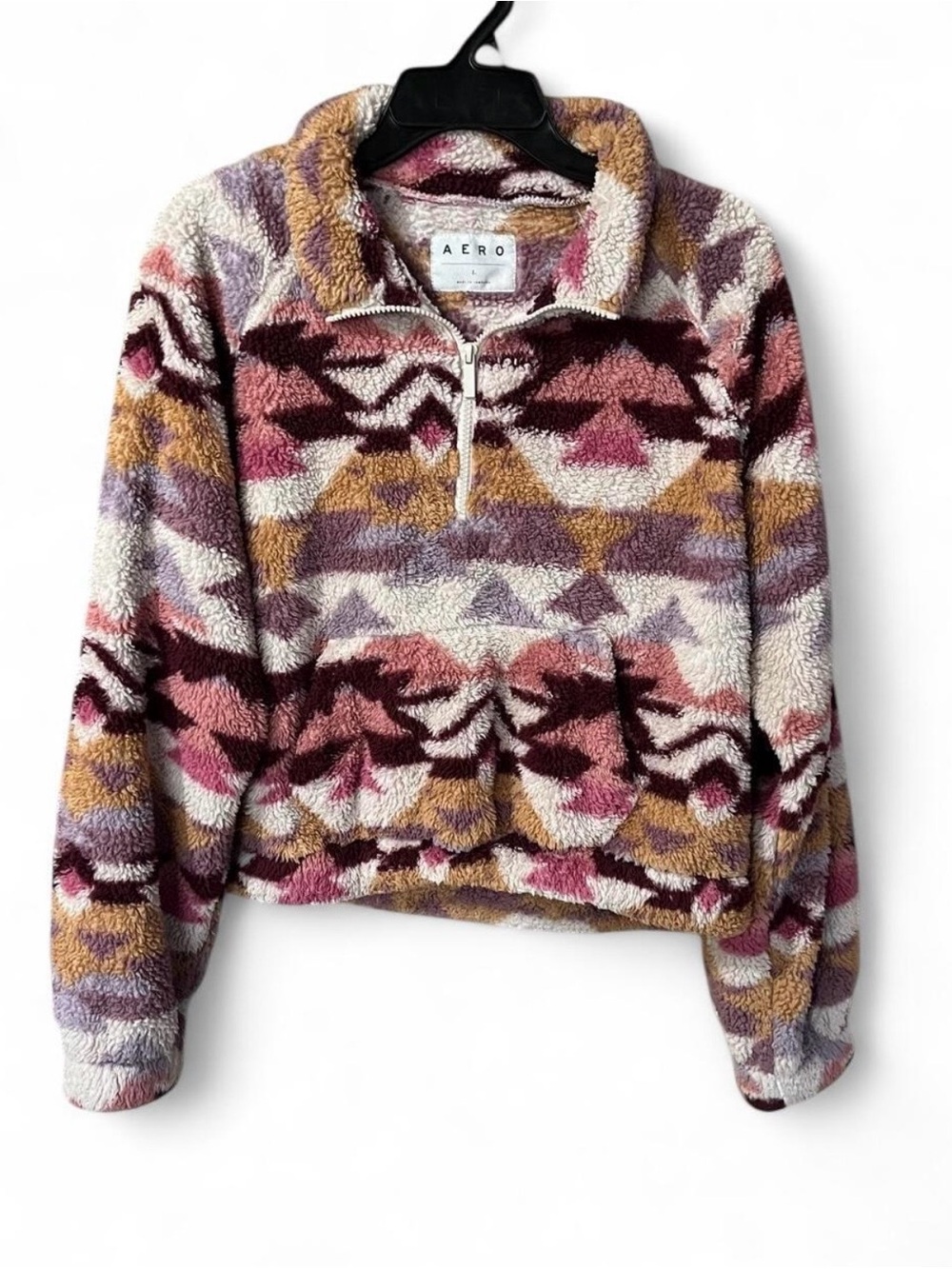 Aeropostale Sherpa Quarter-Zip Pullover Jacket - Multi Pink Pattern